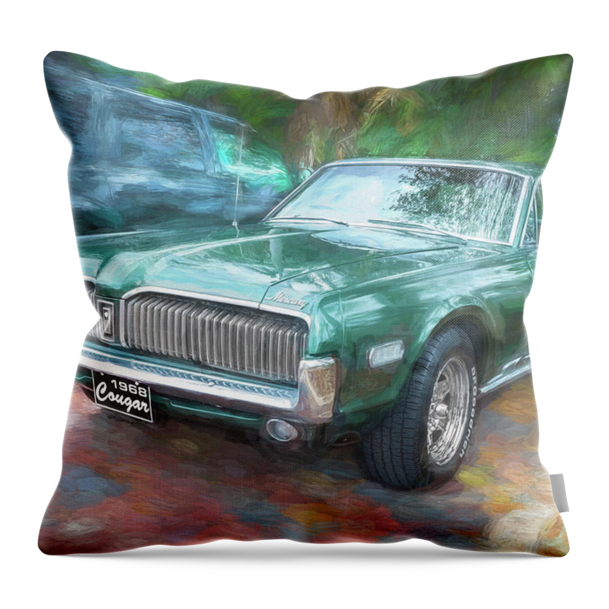 1968 Green Mercury Cougar Throw Pillow featuring the photograph 1968 Mercury Cougar X106 by Rich Franco