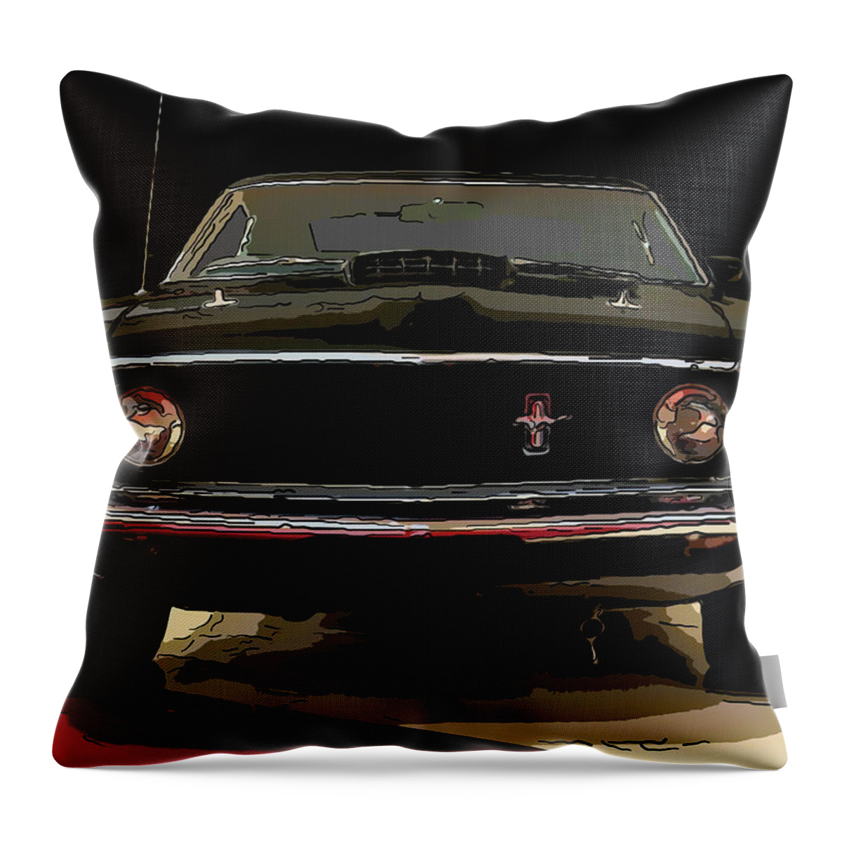 1969 Ford Mustang Throw Pillow featuring the drawing 1969 Ford Mustang Digital drawing by Flees Photos