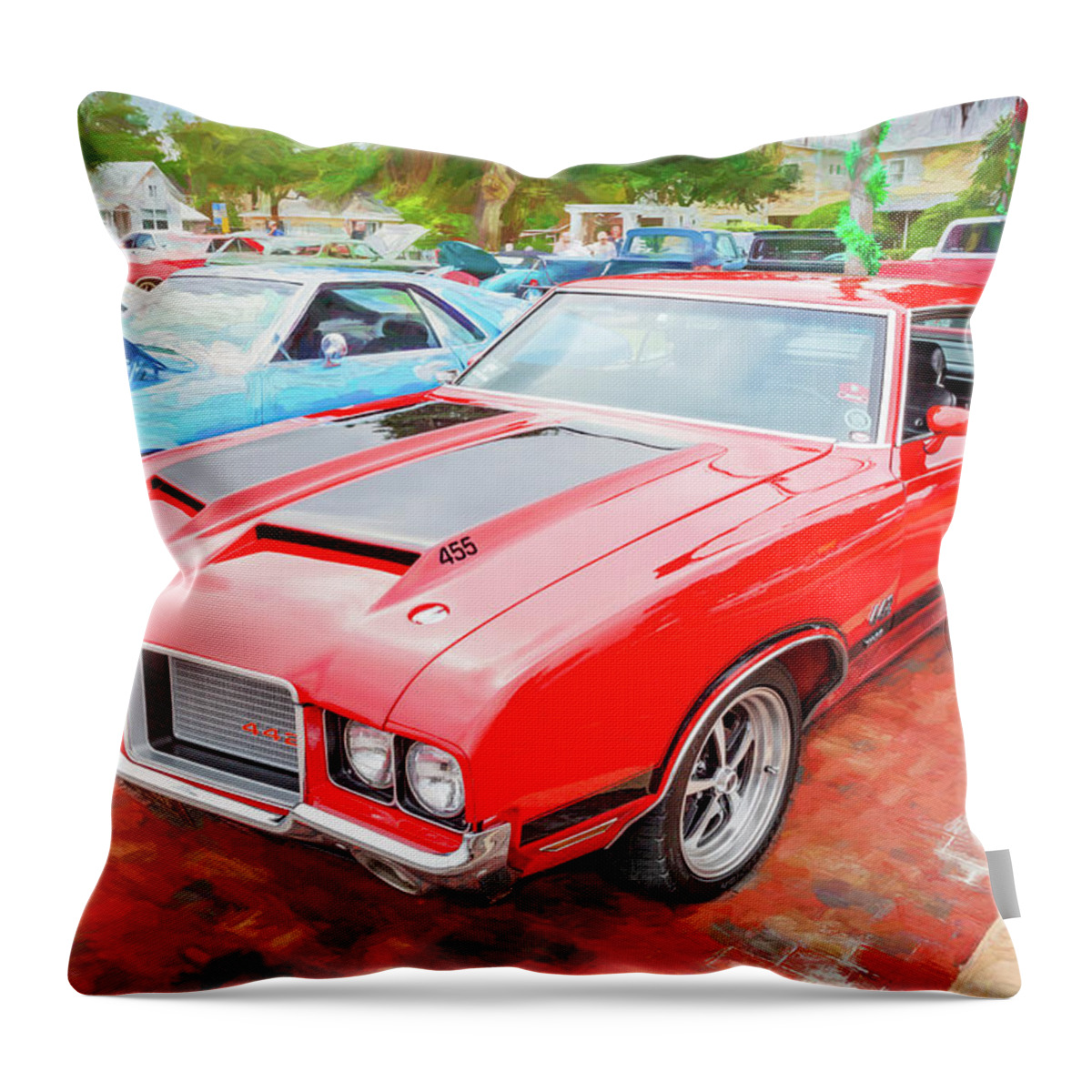 Red 1971 Oldsmobile 442 W30 Throw Pillow featuring the photograph 1971 Red Oldsmobile 442 W30 X123 by Rich Franco