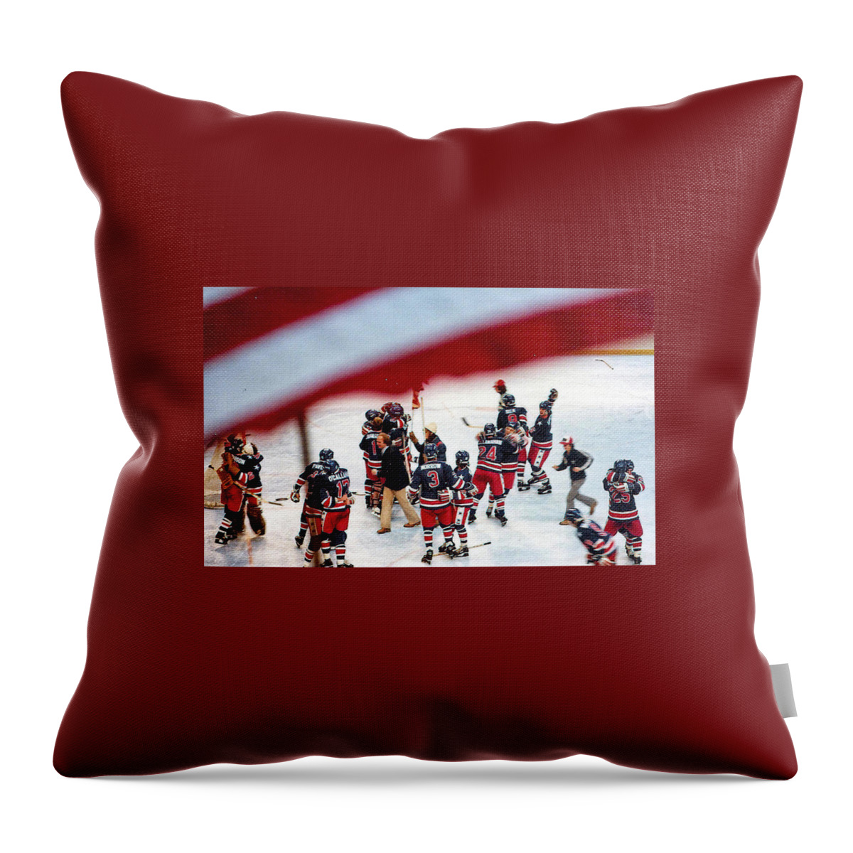 Hockey Throw Pillow featuring the photograph 1980 Olympic Hockey Miracle On Ice Team by Russel Considine