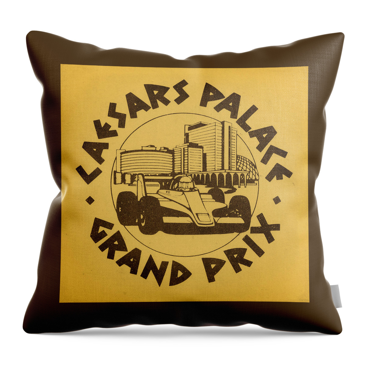 1981 Throw Pillow featuring the mixed media 1981 Caesar's Palace Grand Prix by Row One Brand