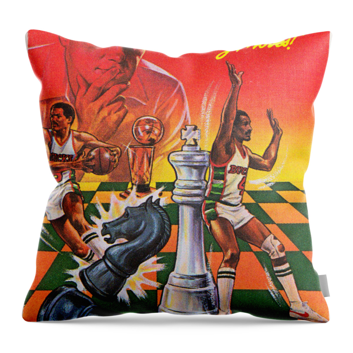 Milwaukee Bucks Throw Pillow featuring the mixed media 1983 Winning Moves by Row One Brand