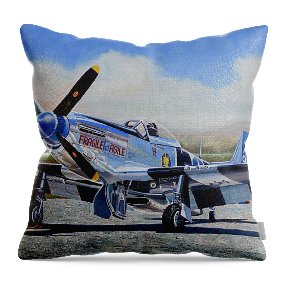 Aviation Art Throw Pillow featuring the painting Airshow Mustang #2 by Douglas Castleman
