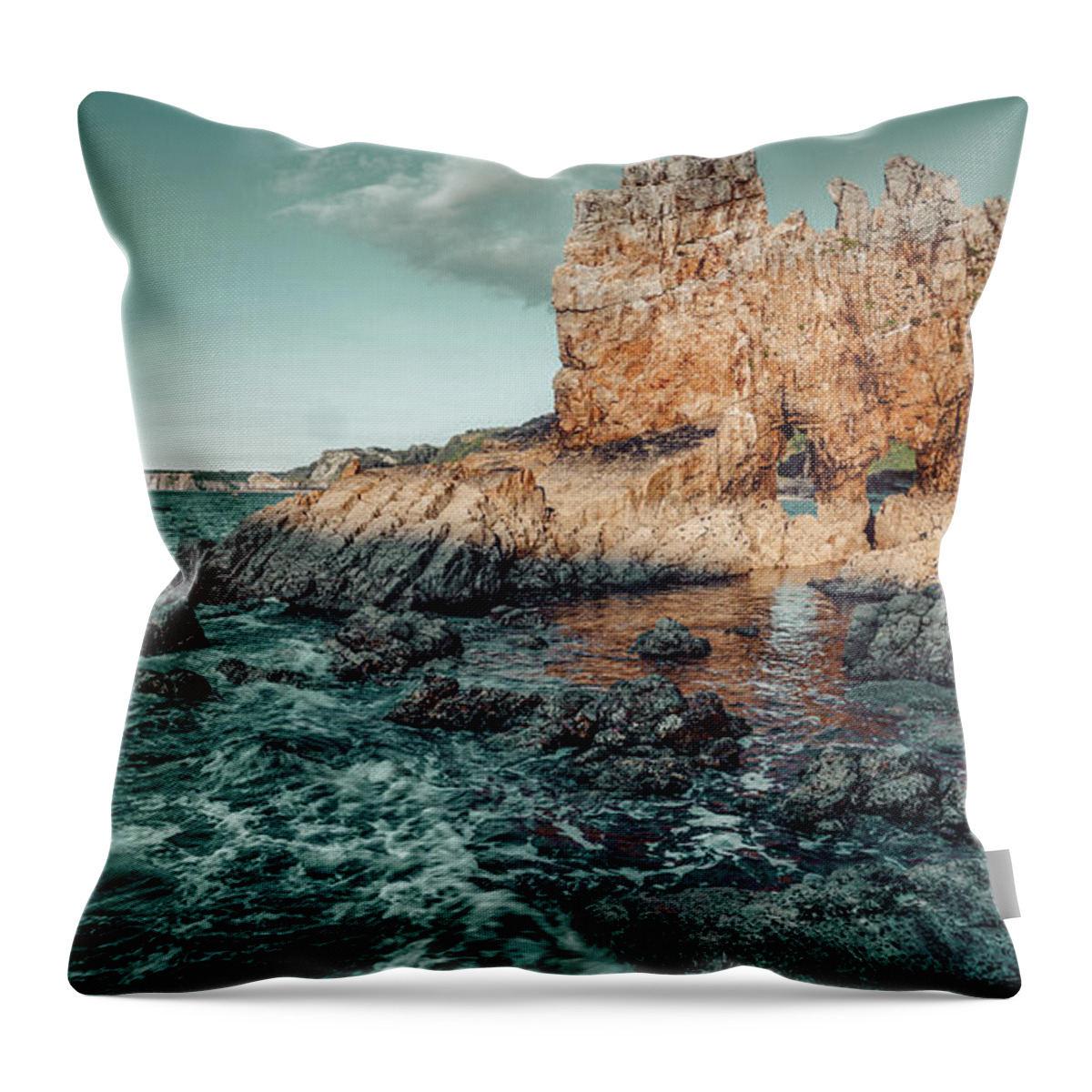 Atlantic Ocean Throw Pillow featuring the photograph Asturian Coast in Northern Spain #1 by Benoit Bruchez