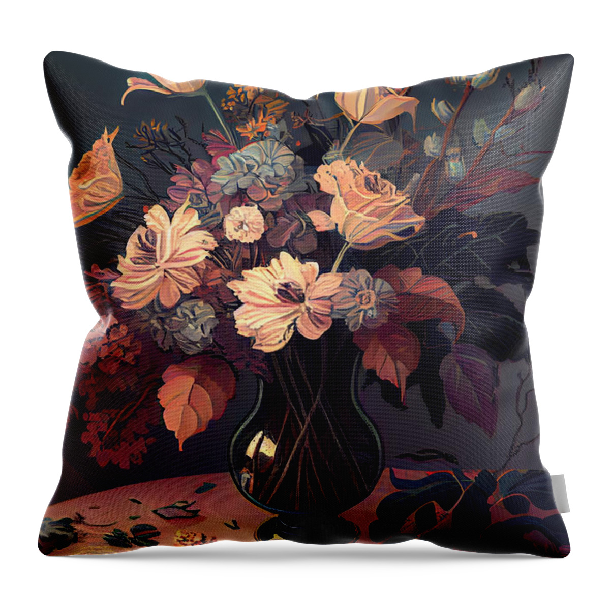 Still Life Throw Pillow featuring the digital art Bouquet of flowers in vase #2 by Sabantha