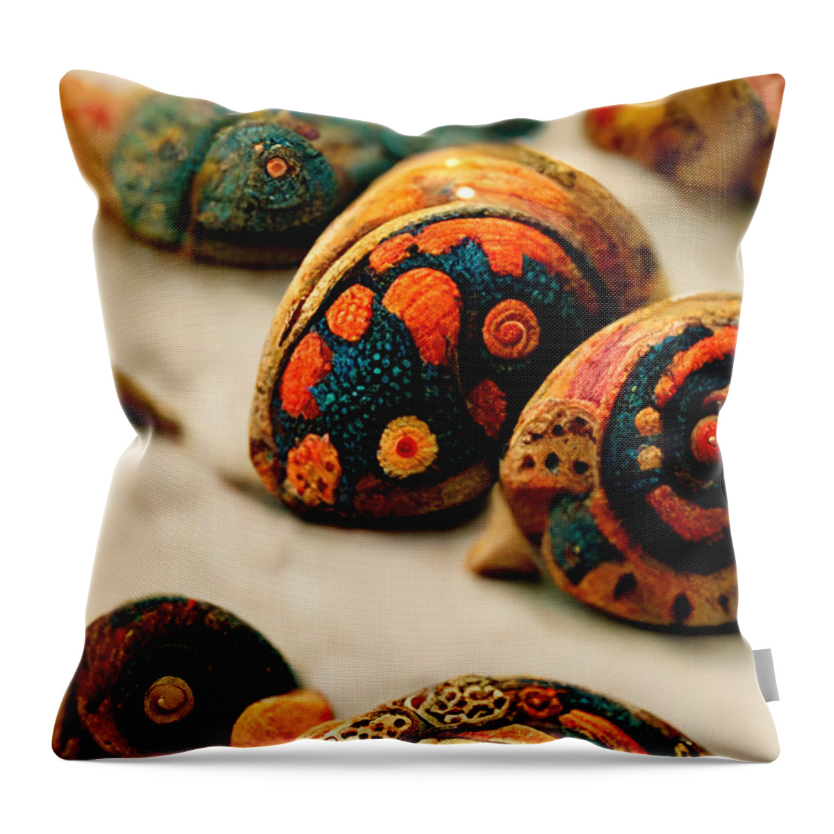 Snail House Throw Pillow featuring the digital art Colorful snail shells #2 by Sabantha