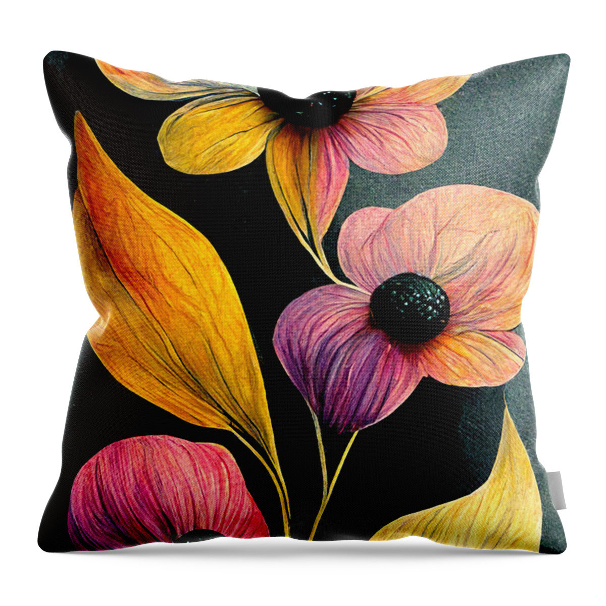 Crayon Throw Pillow featuring the digital art Crayon flowers #2 by Sabantha