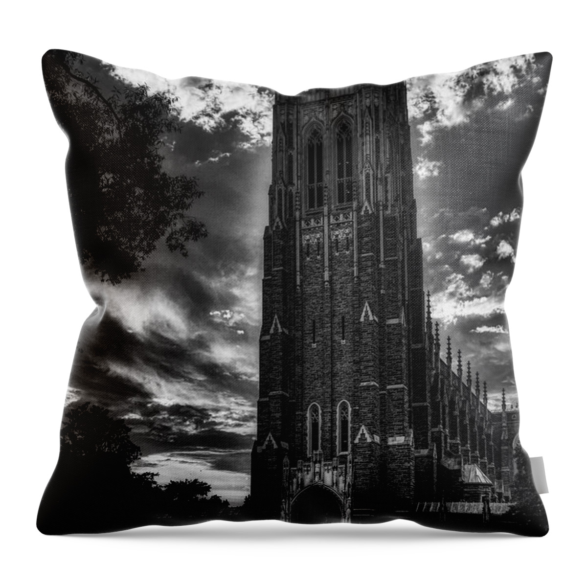 Duke University Throw Pillow featuring the photograph Duke University Chapel At Sunset #2 by Mountain Dreams