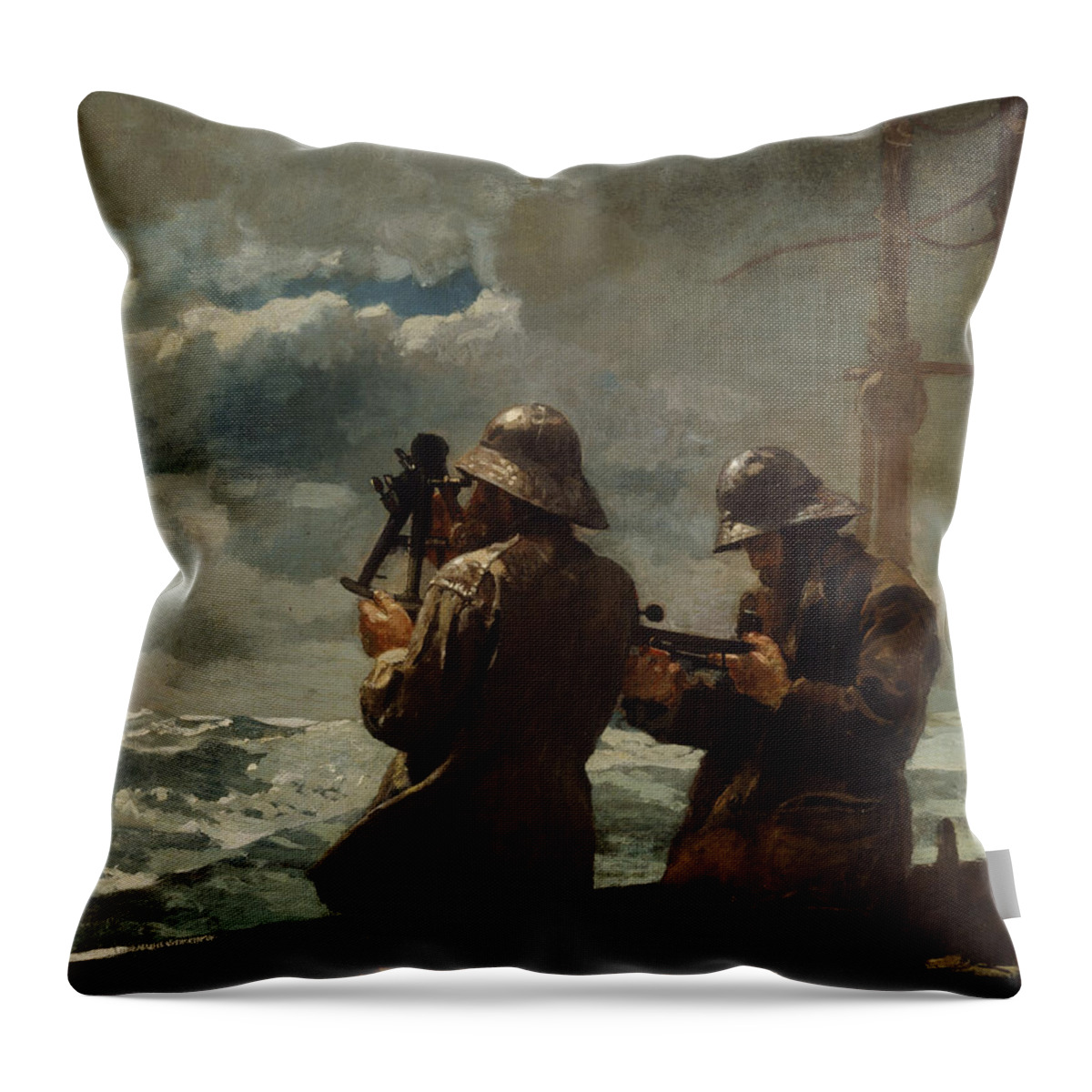 Winslow Homer Throw Pillow featuring the painting Eight Bells, from 1886 by Winslow Homer