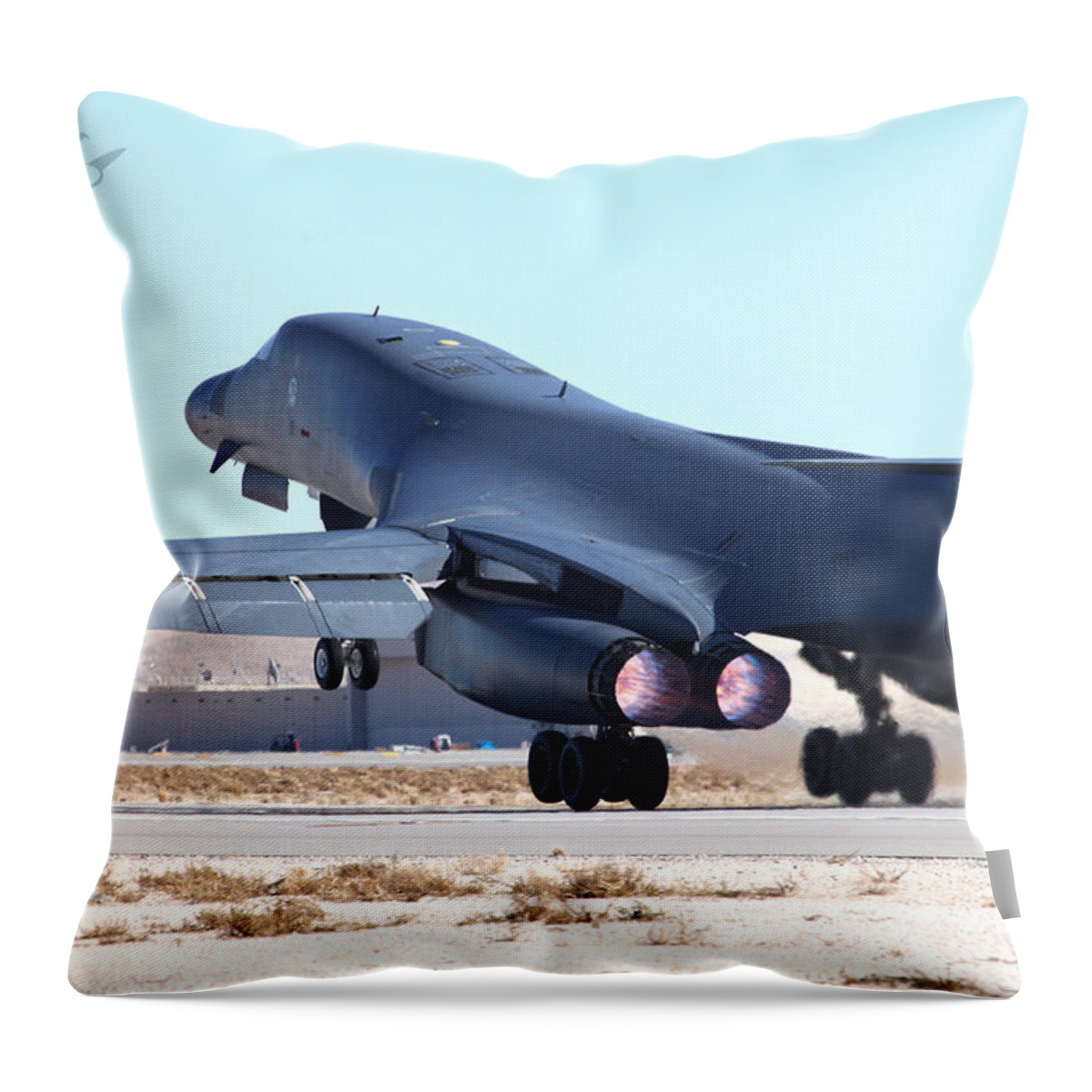 B-1b Throw Pillow featuring the photograph Ellsworth based B-1B Lancer 86-0111 launching from 03R Nellis AFB #2 by Custom Aviation Art