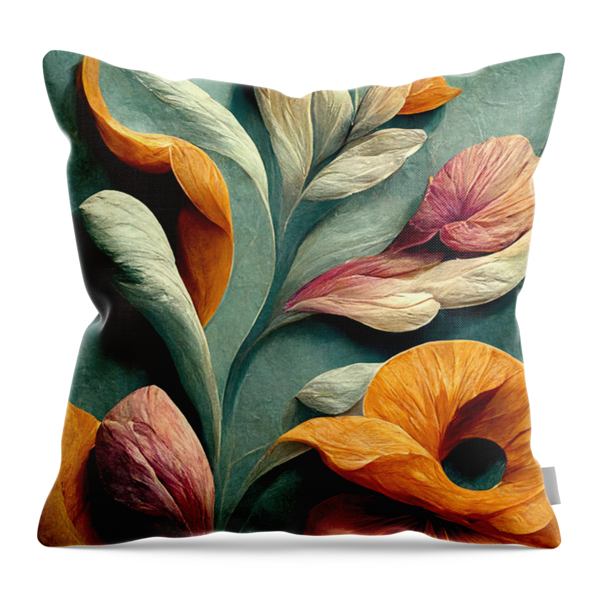Flowers Throw Pillow featuring the digital art Flowers in relief #2 by Sabantha