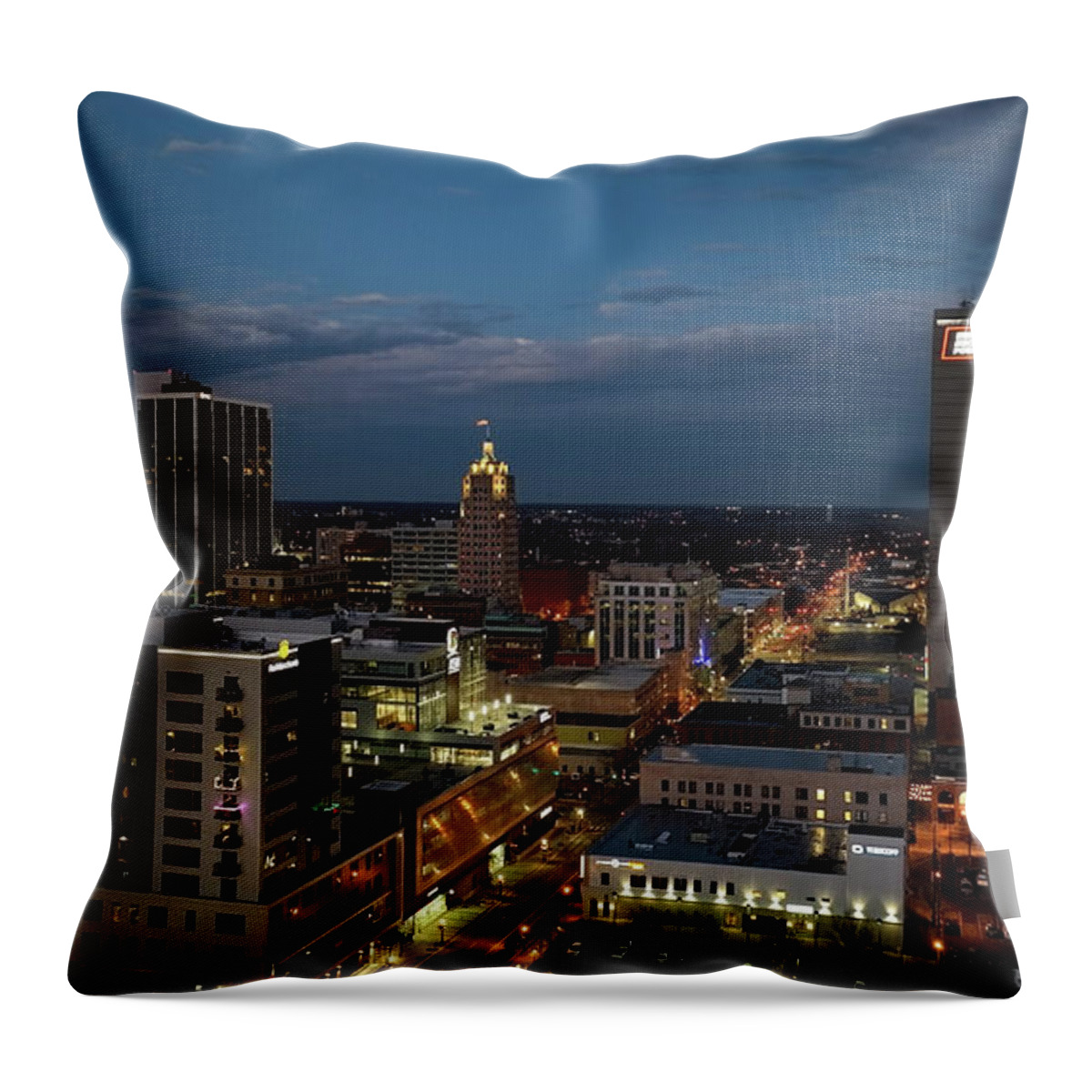 Fort Wayne Skyline Throw Pillow featuring the photograph Fort Wayne Indiana skyline at night #2 by Eldon McGraw