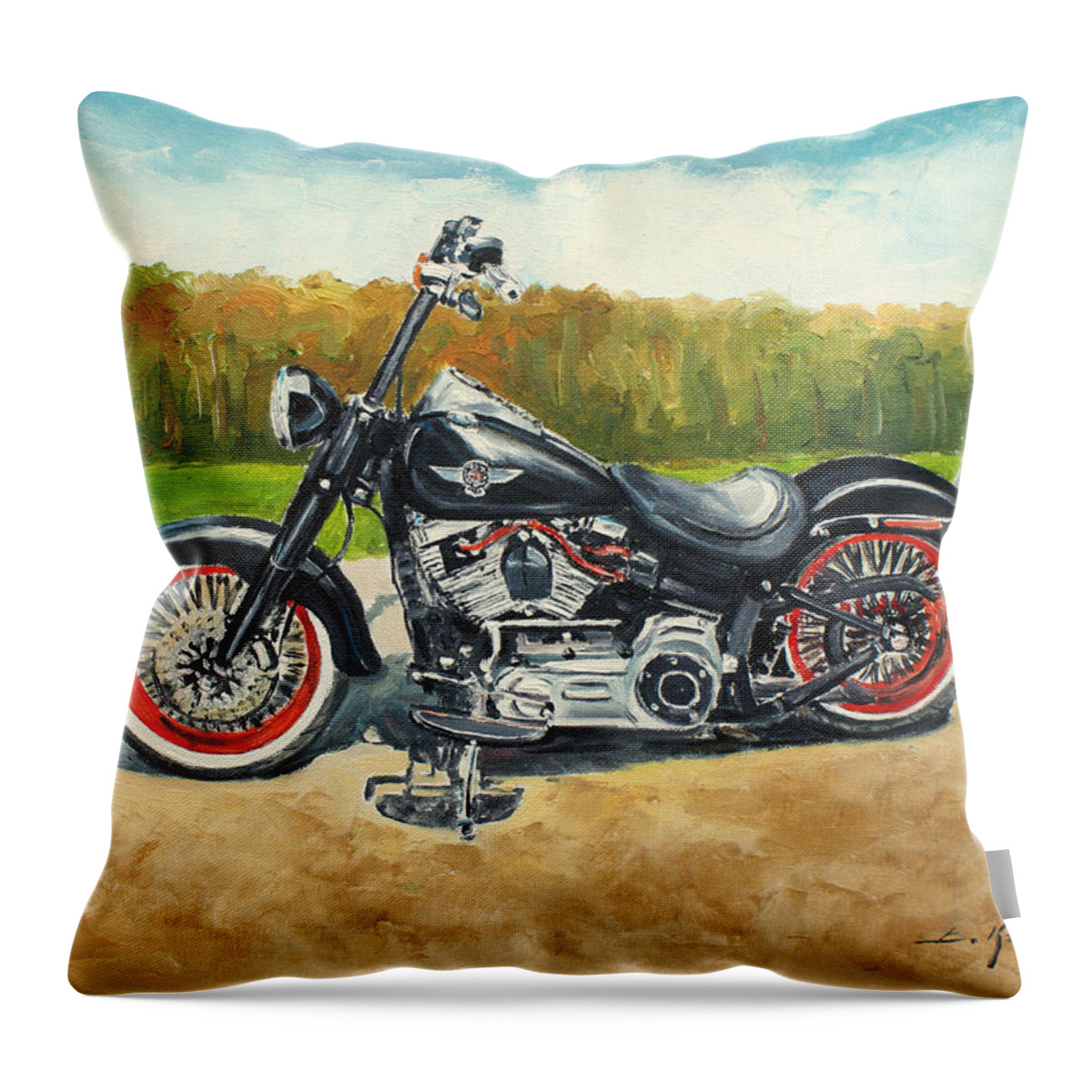 Harley Davidson Throw Pillow featuring the painting Harley Davidson #2 by Luke Karcz