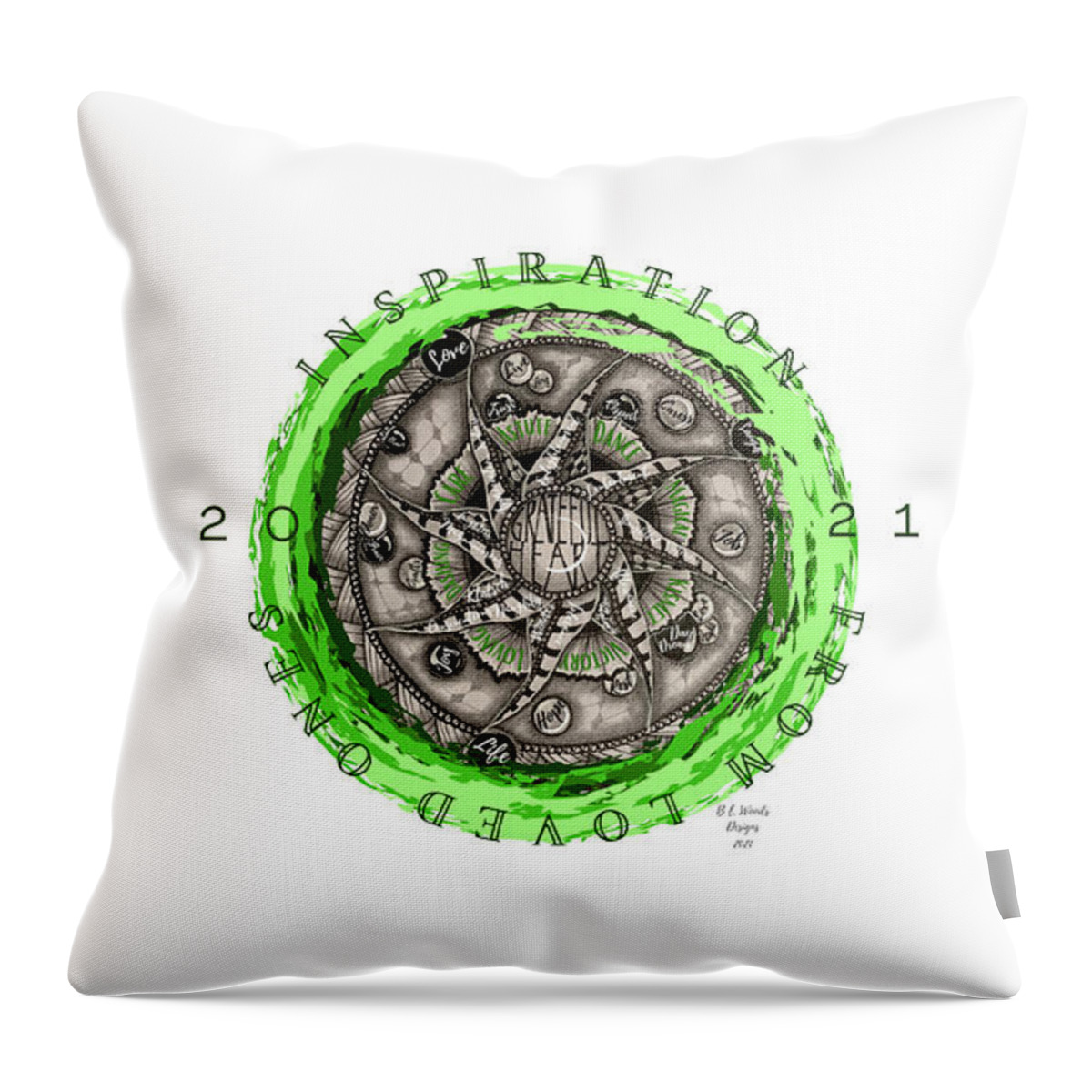 Mandala Throw Pillow featuring the mixed media Inspiration from Loved Ones Green Mandala by Brenna Woods
