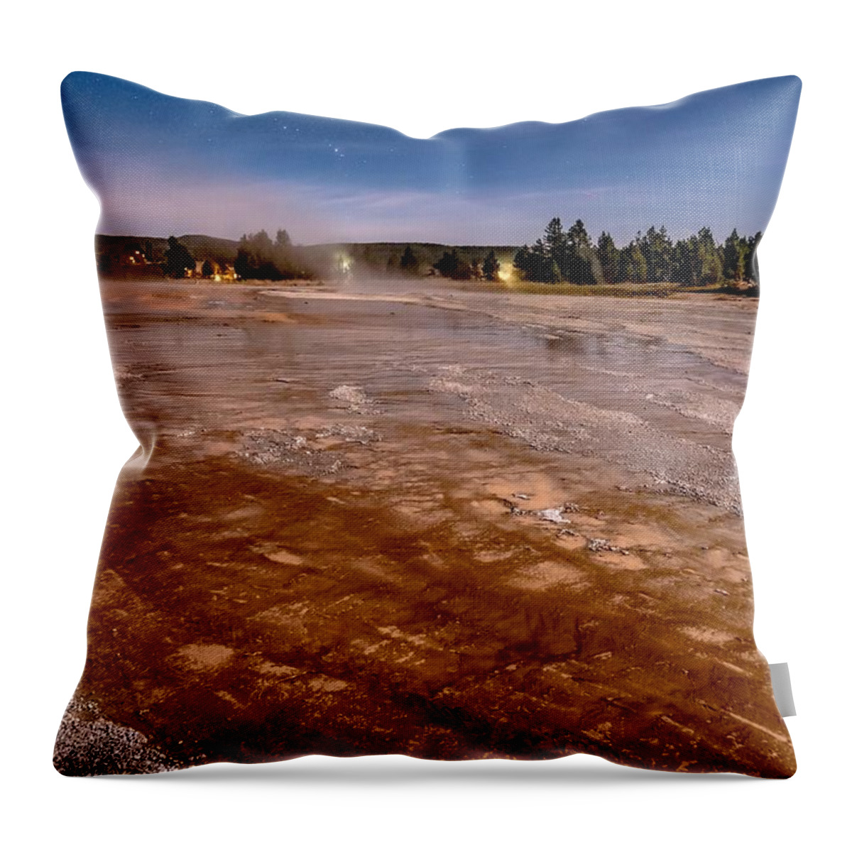 National Park Throw Pillow featuring the photograph Night Photo Os Old Faithful Geisers In Yellowstone National Park #2 by Alex Grichenko