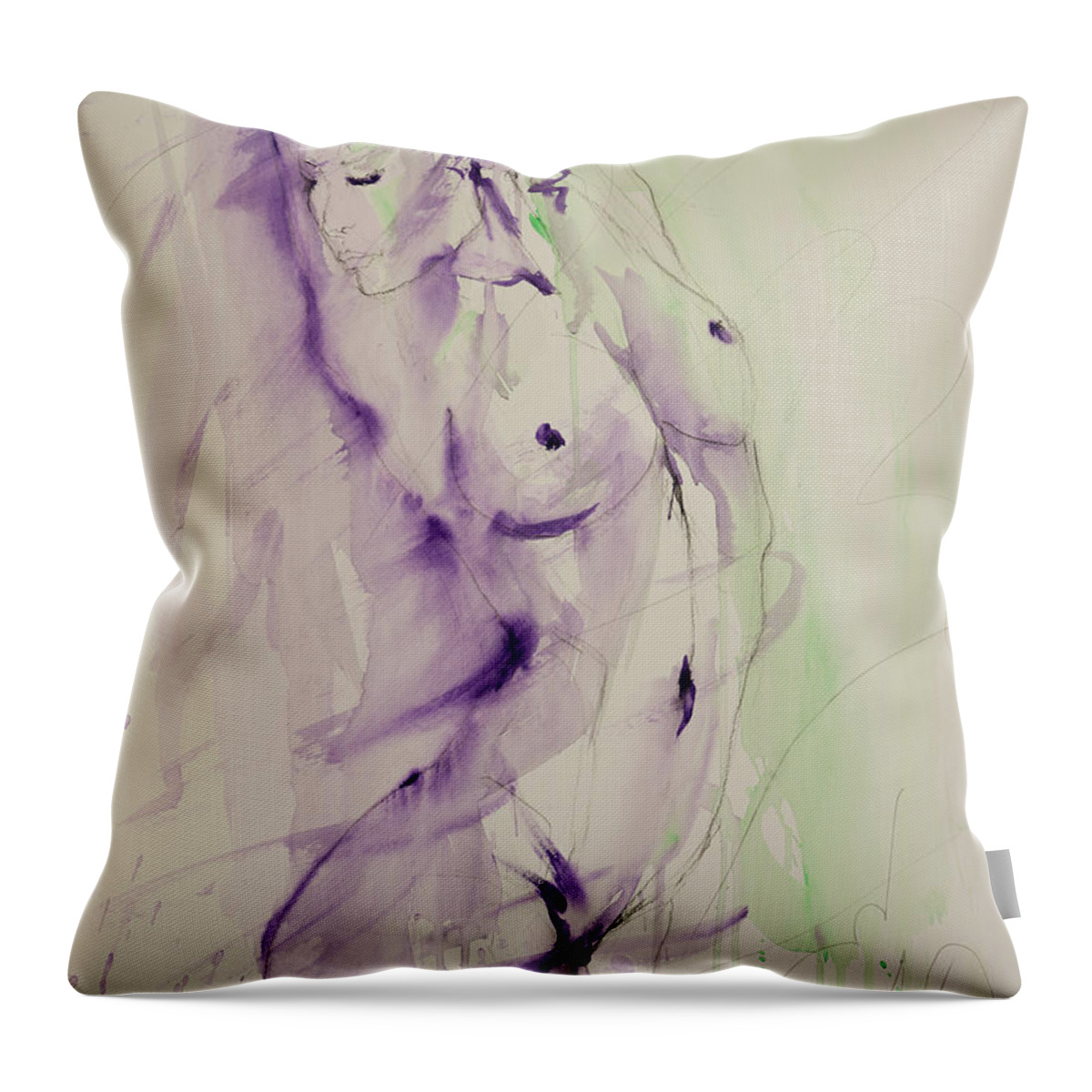 Female Throw Pillow featuring the painting Nude 3 #2 by Elizabeth Parashis
