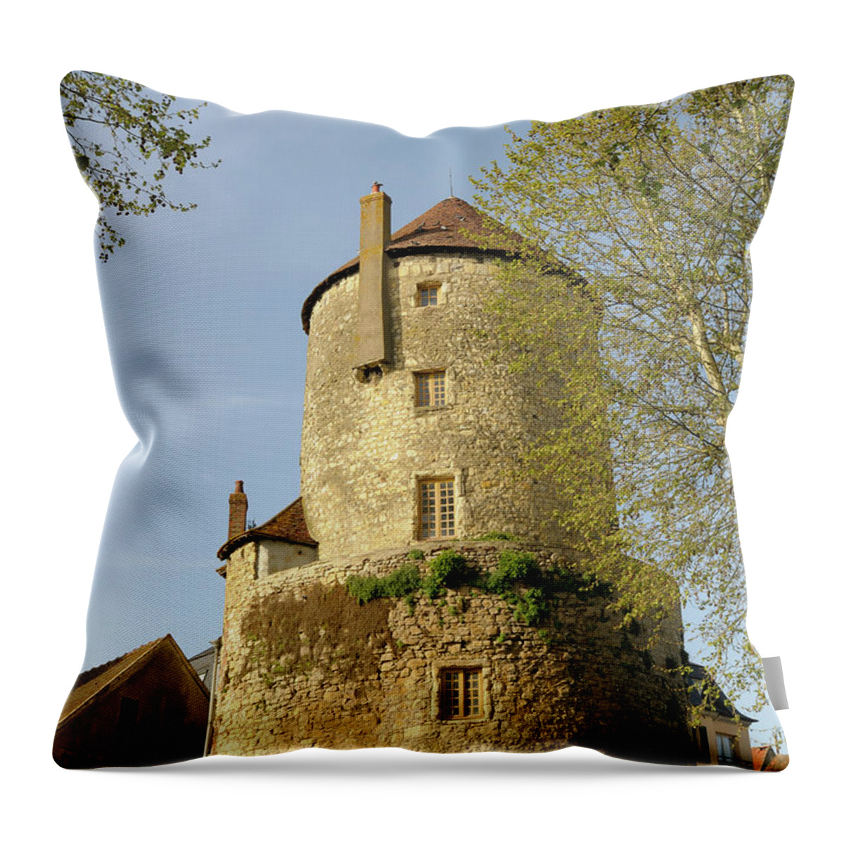 France Throw Pillow featuring the photograph Promenade des remparts, Goguin Tower, Nevers, Nievre, Burgundy, France #2 by Kevin Oke
