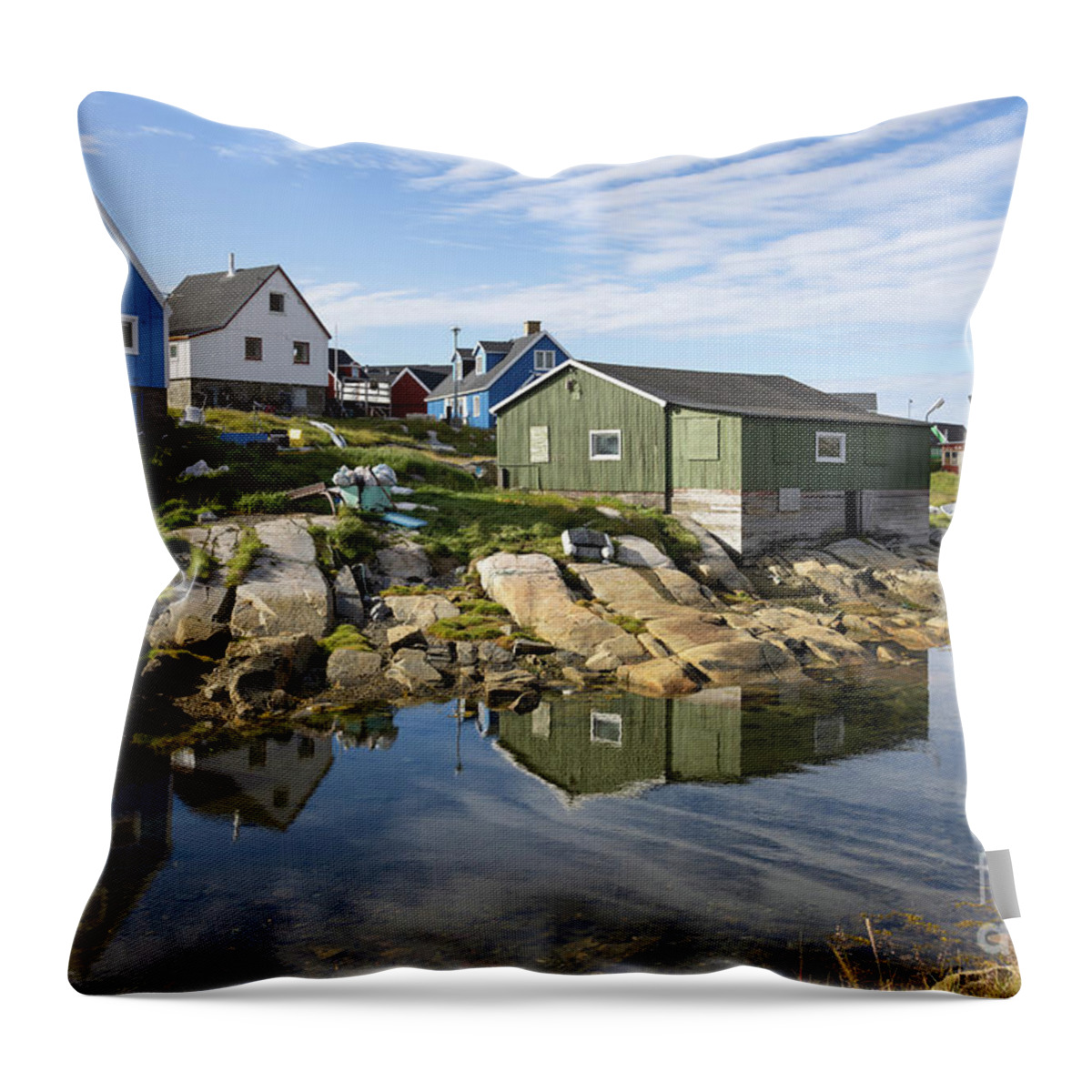 Qeqertarsuaq Throw Pillow featuring the photograph Qeqertarsuaq Morning Reflections #2 by Eva Lechner