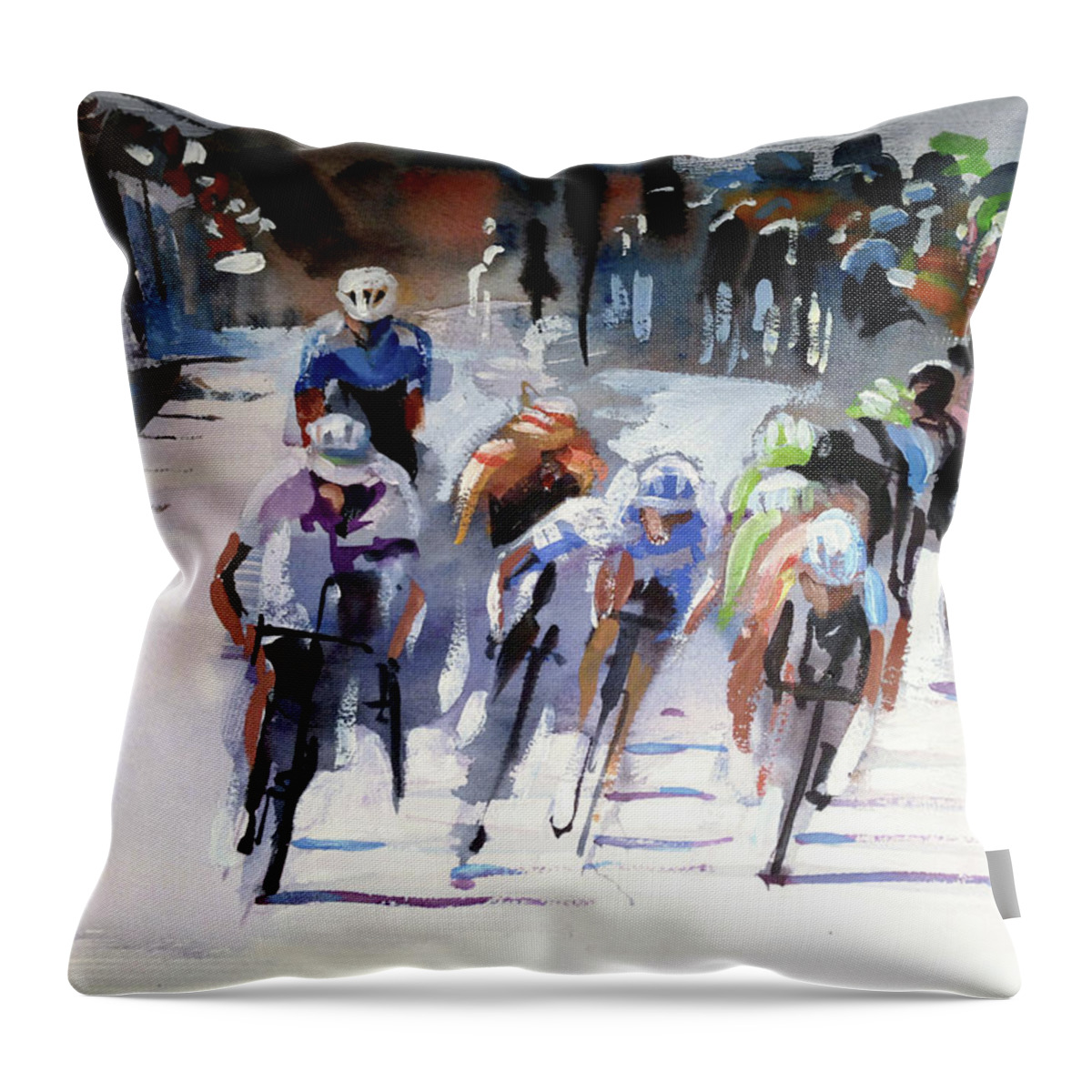 Atmosphere Throw Pillow featuring the painting Racing Le Tour #3 by Shirley Peters