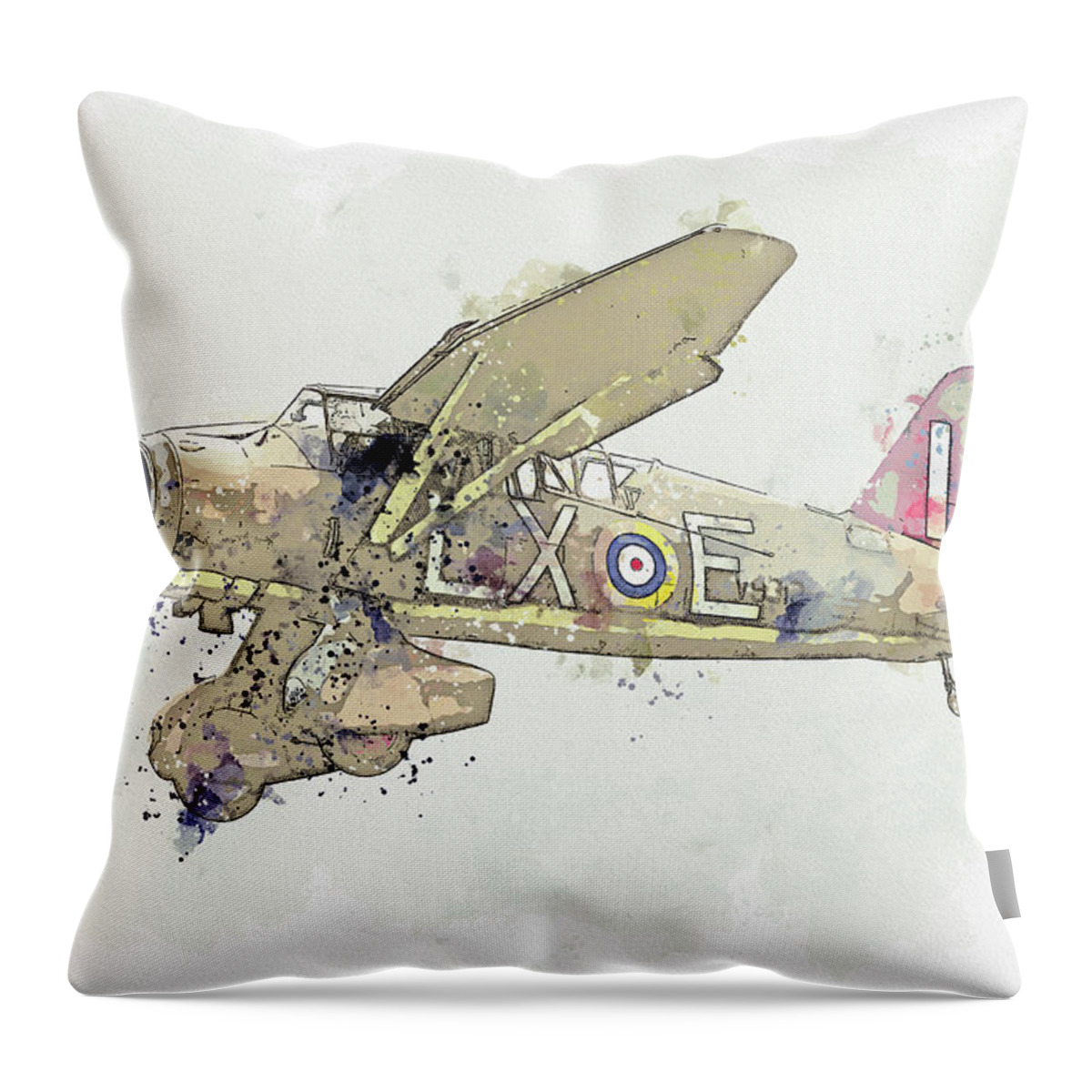 Plane Throw Pillow featuring the painting RAF Westland Lysander V G-CCOM Vintage Aircraft - Classic War Birds - Planes watercolor by Ahmet Asa #2 by Celestial Images