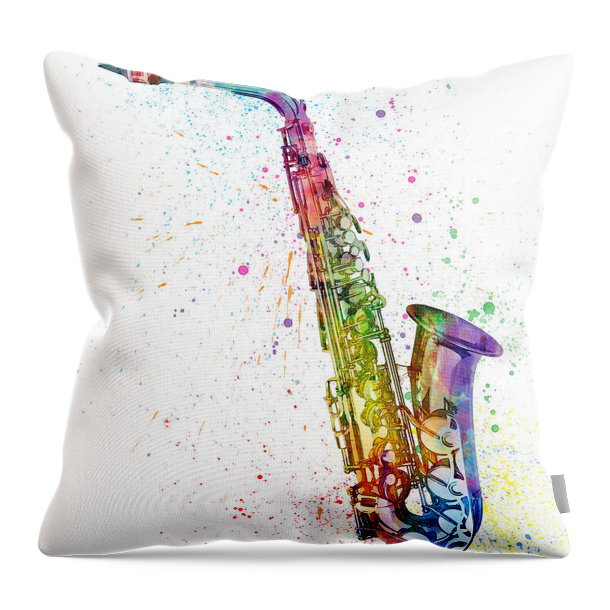 Saxophone Throw Pillow featuring the digital art Saxophone Abstract Watercolor #2 by Michael Tompsett