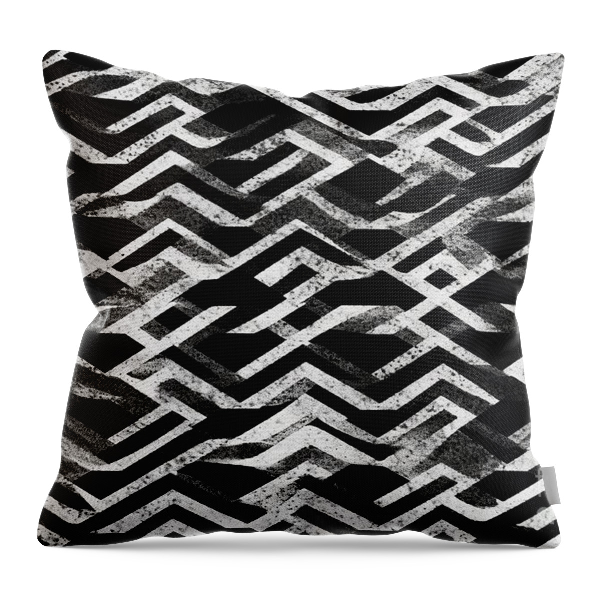 Seamless Throw Pillow featuring the painting Seamless Painted Hexagon Stripe Weave Black And White Artistic Acrylic Paint Texture Background Creative Grunge Monochrome Hand Drawn Geometric Woven Motif Tileable Surface Pattern Wallpaper Design #2 by N Akkash