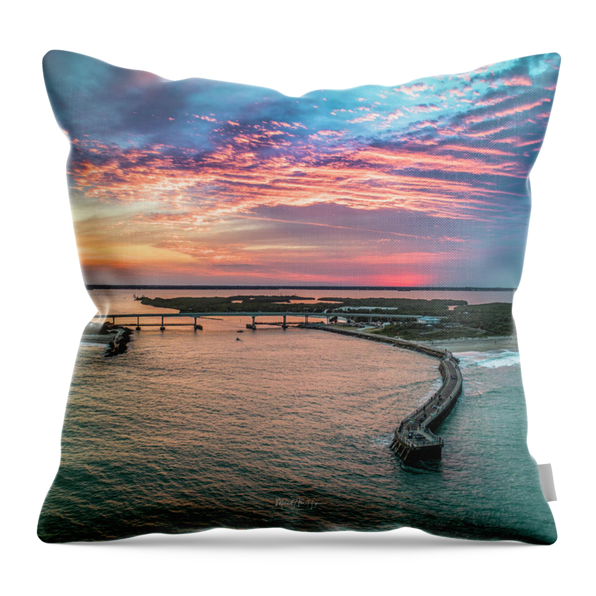 Sebastian Inlet Throw Pillow featuring the photograph Sebastian Inlet Sunset by Veterans Aerial Media LLC