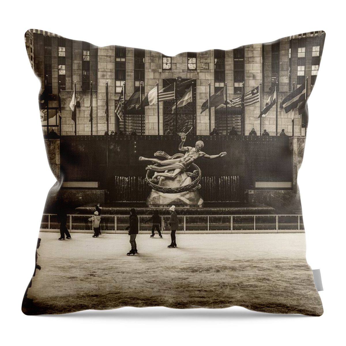 Rockefeller Center Throw Pillow featuring the photograph Skating At Rockefeller Center #2 by Mountain Dreams