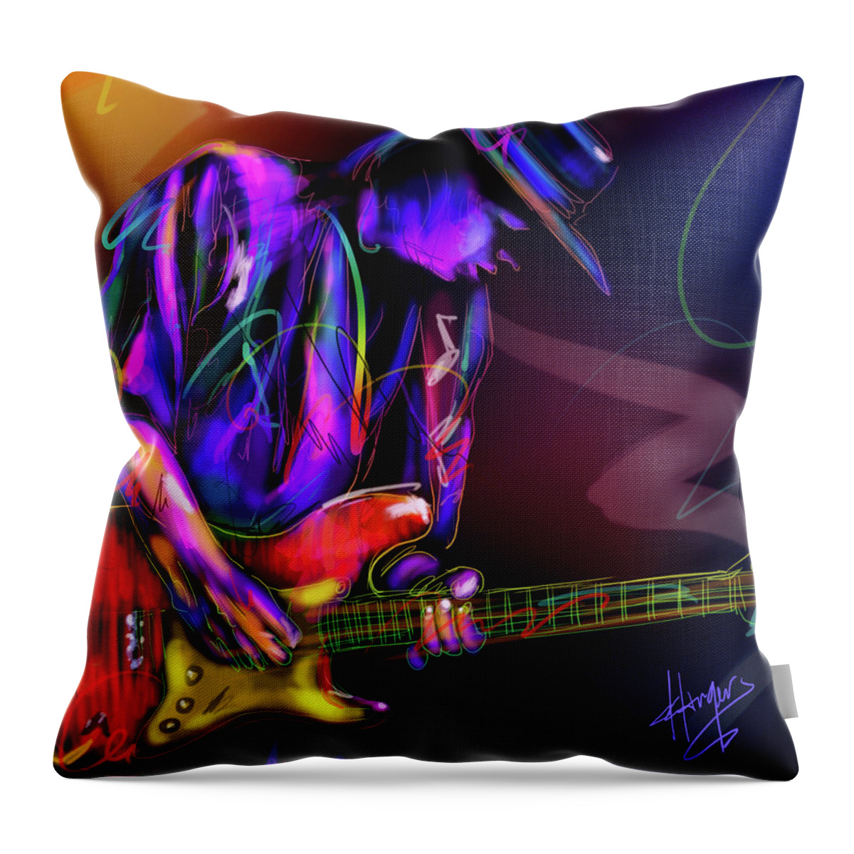 Stevie Ray Vaughan Throw Pillow featuring the painting Stevie Ray Vaughan #2 by DC Langer