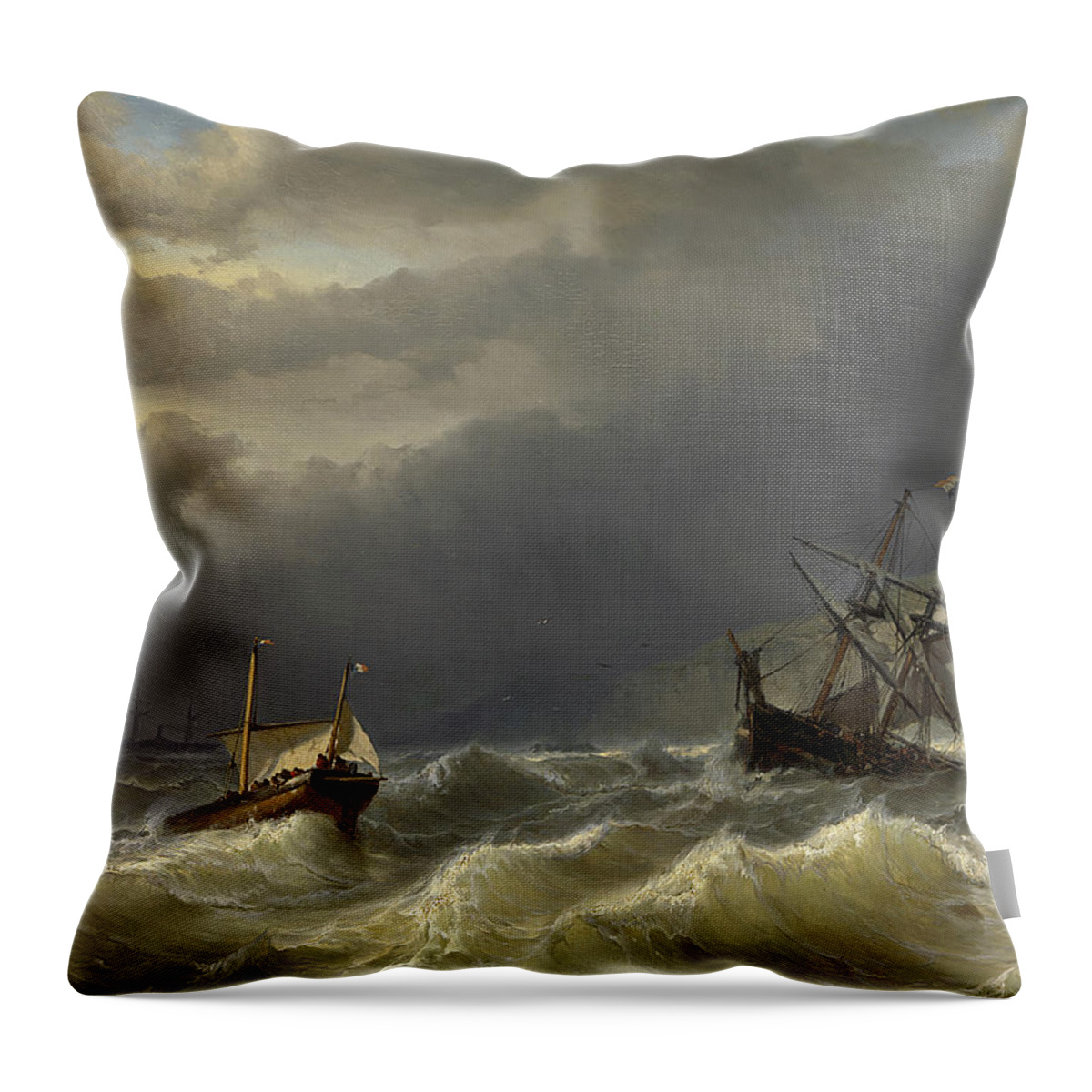Louis Meijer Throw Pillow featuring the painting Storm in the Strait of Dover #3 by Louis Meijer