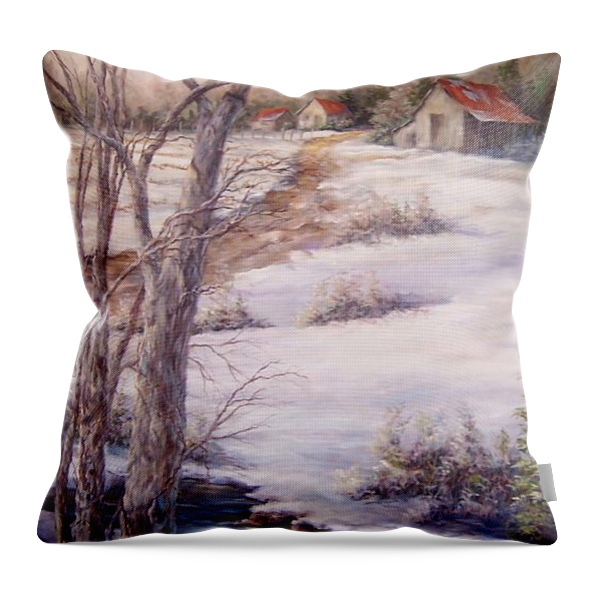 Winter Landscape Throw Pillow featuring the painting Stubble Field #2 by Virginia Potter