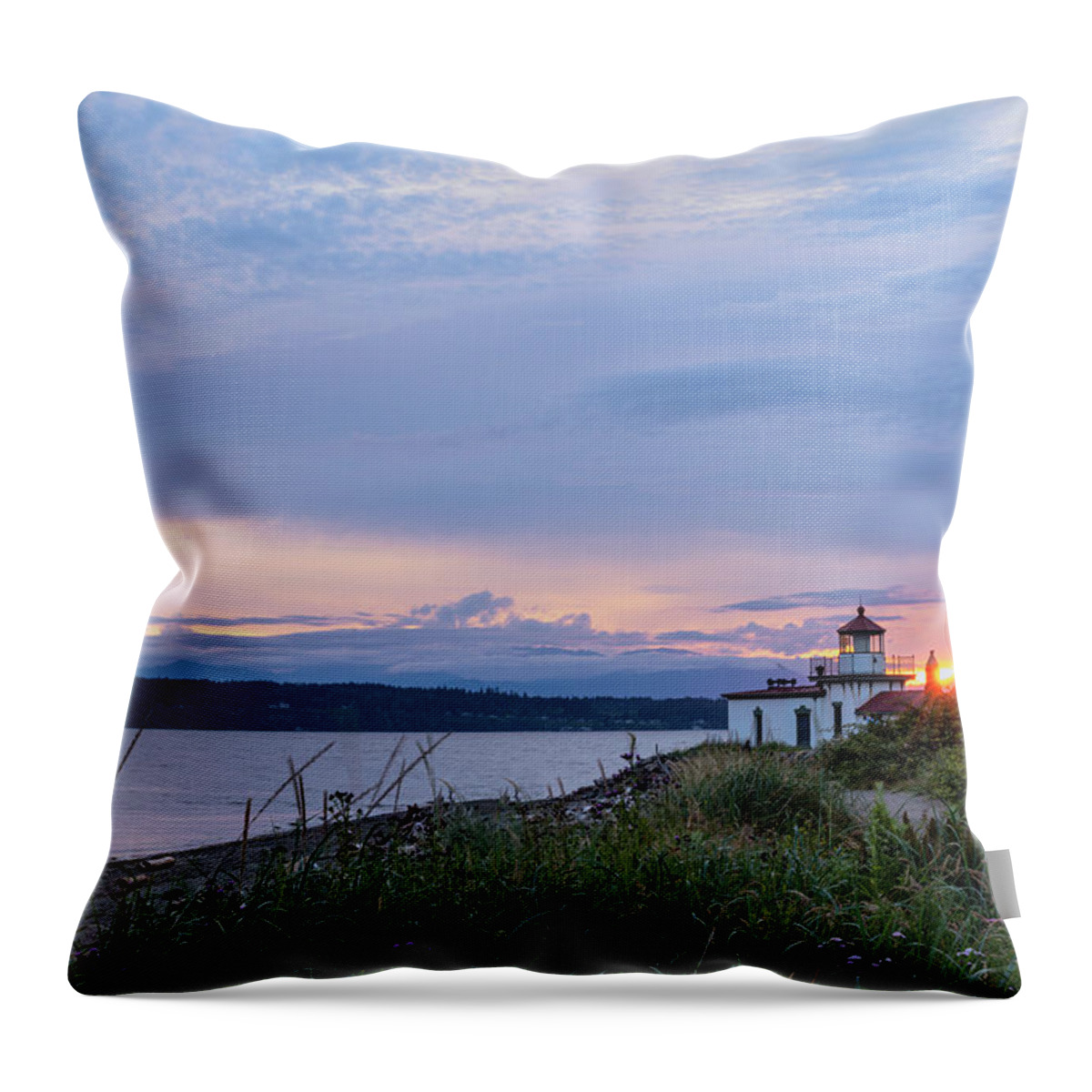 Outdoor; Sunset; Light House; Discovery Park; Seattle; West Point; Elliot Bay; Puget Sound; Washington Beauty; Pacific North West Throw Pillow featuring the digital art Sunset at Discovery Park #2 by Michael Lee