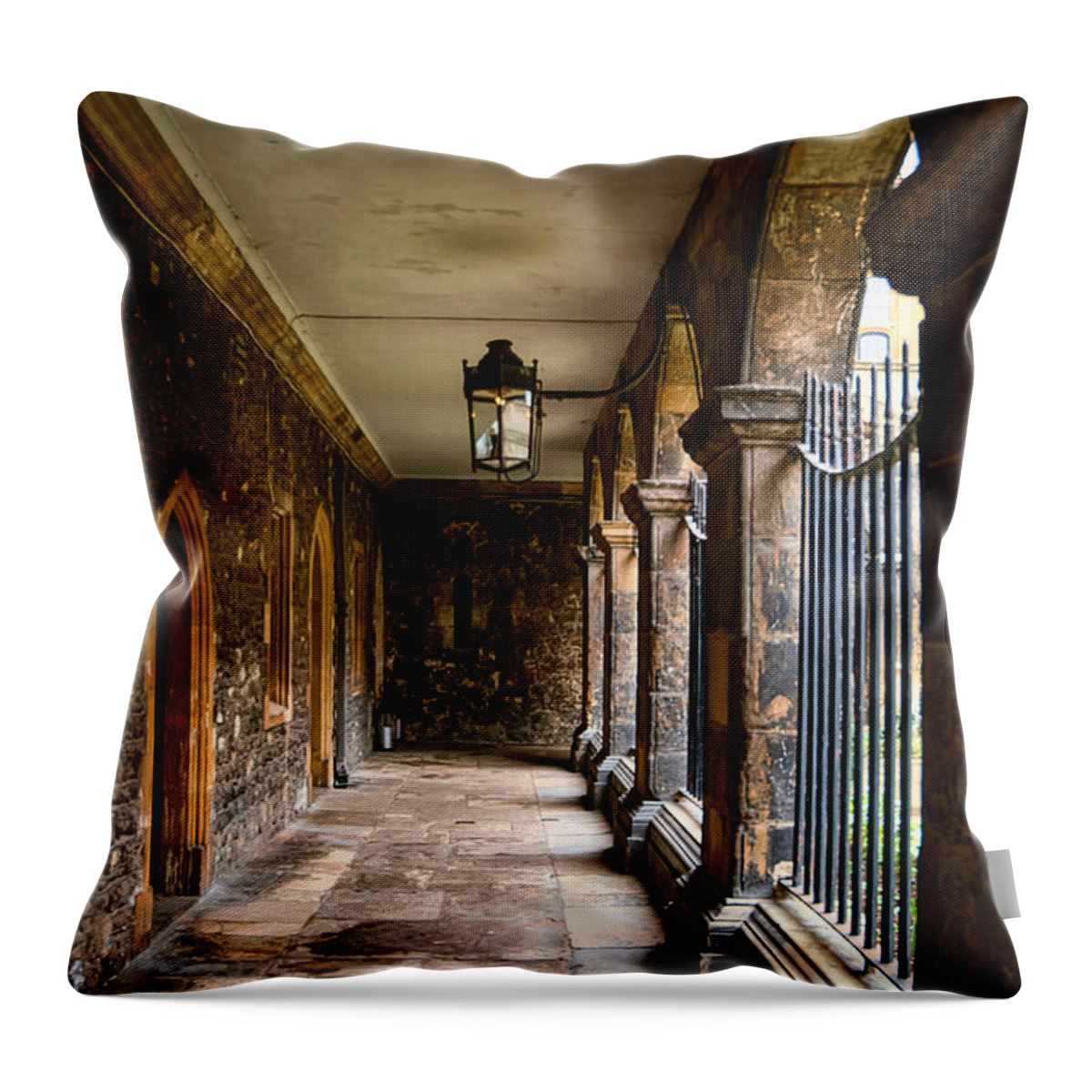 Westminster Abbey Throw Pillow featuring the photograph The Cloister #2 by Raymond Hill