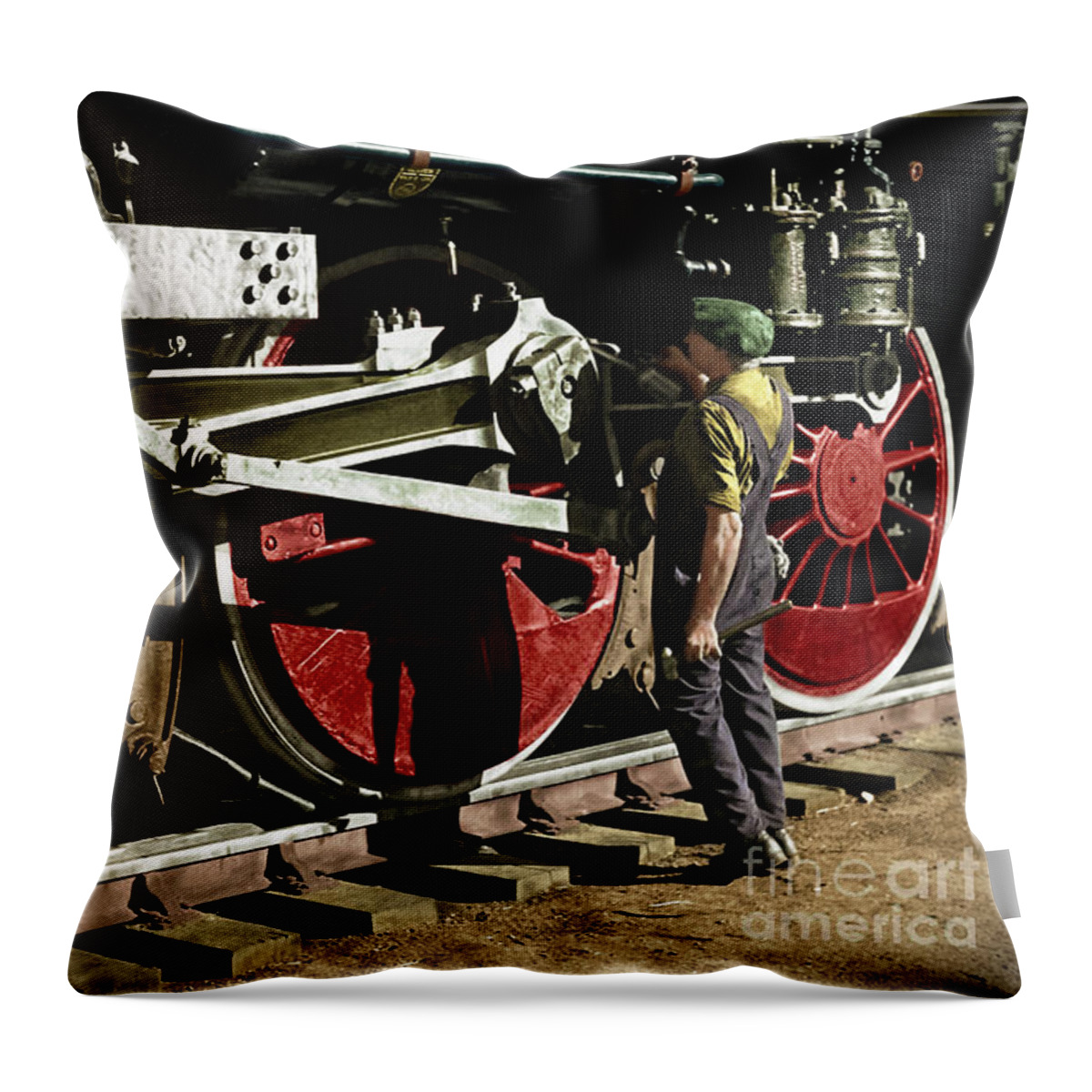 Trains Throw Pillow featuring the photograph The Mechanic #3 by Franchi Torres