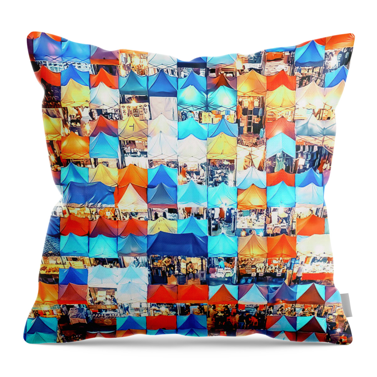 Market Throw Pillow featuring the photograph Night Market by Manjik Pictures