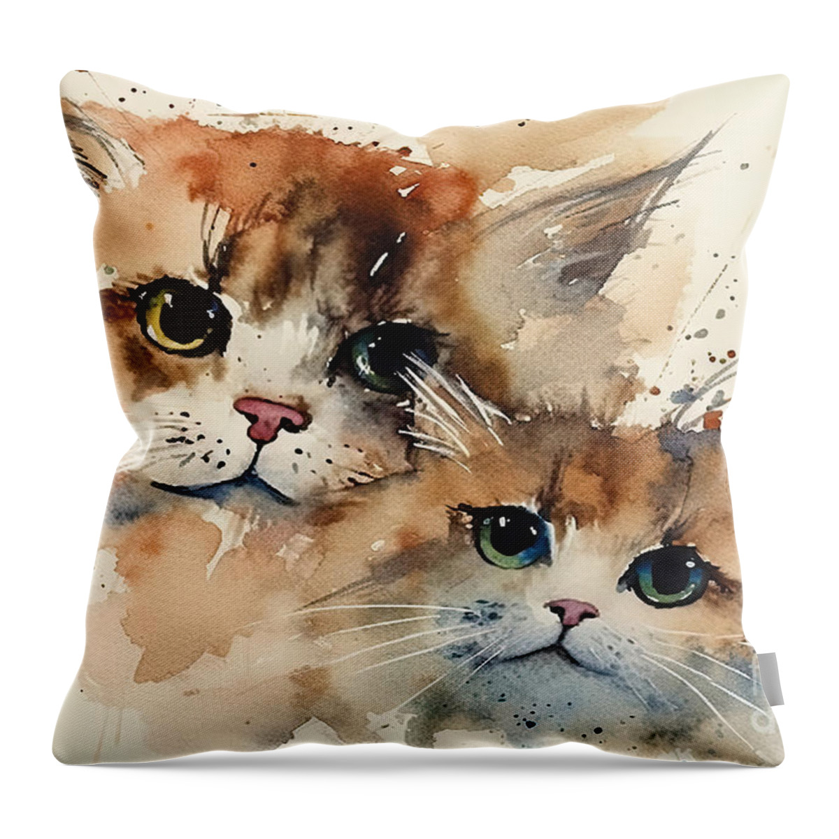 Bird Throw Pillow featuring the painting Watercolour cats. #2 by N Akkash