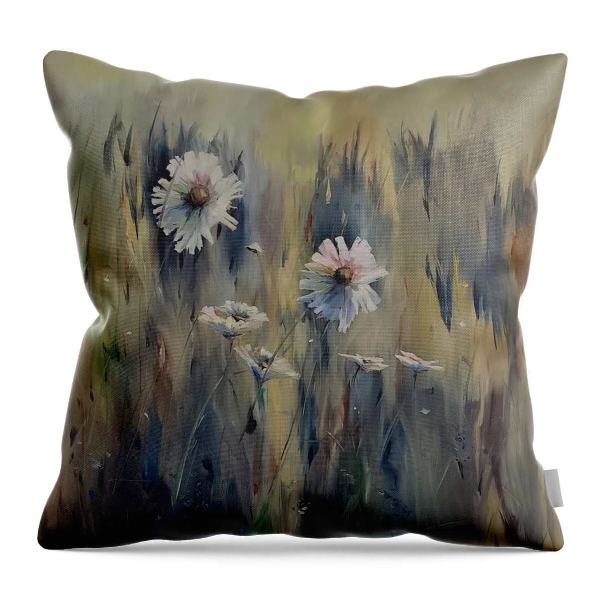 Wildflowers Throw Pillow featuring the painting Wild Daisies #1 by Sheila Romard