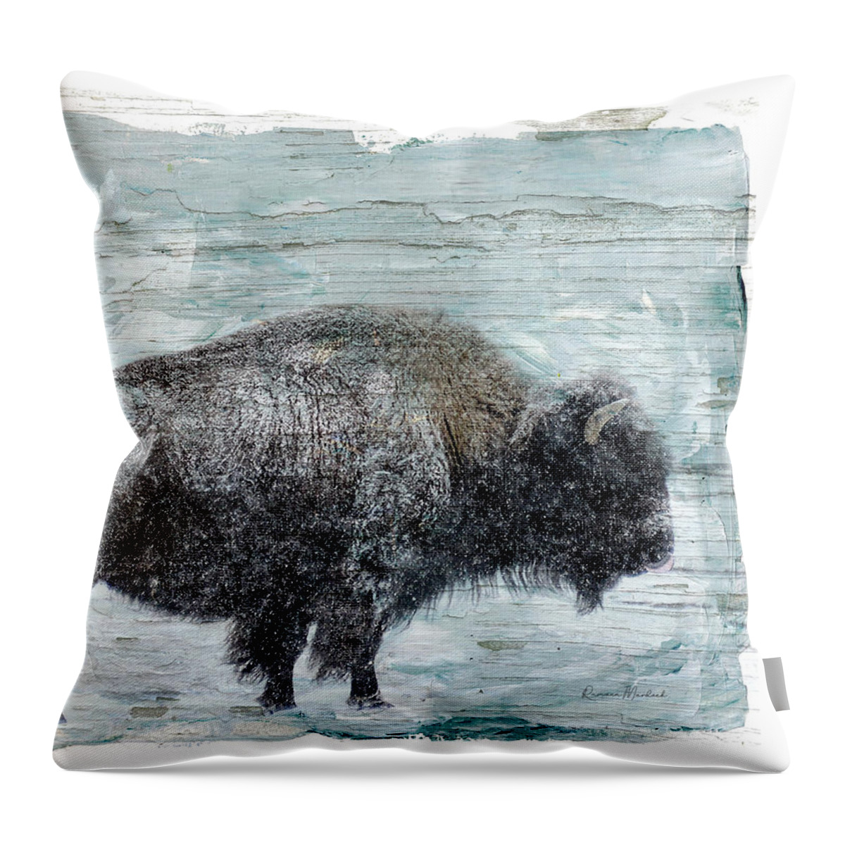 Abstract Throw Pillow featuring the digital art Winter Buffalo #2 by Ramona Murdock