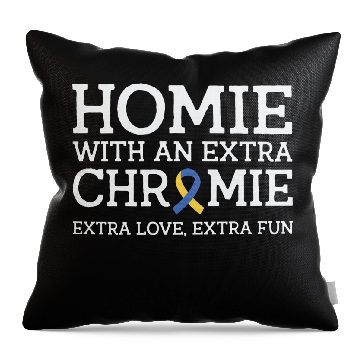 World Down Syndrome Day Throw Pillow featuring the digital art World Down Syndrome Day Homie Awareness Ribbon #2 by Toms Tee Store