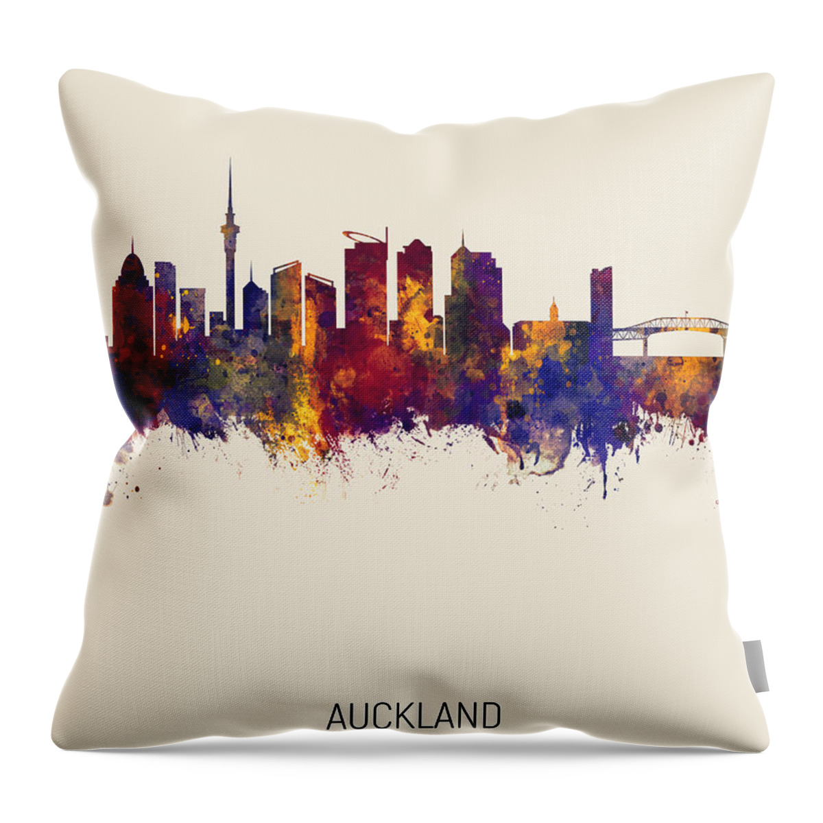 Auckland Throw Pillow featuring the digital art Auckland New Zealand Skyline #20 by Michael Tompsett