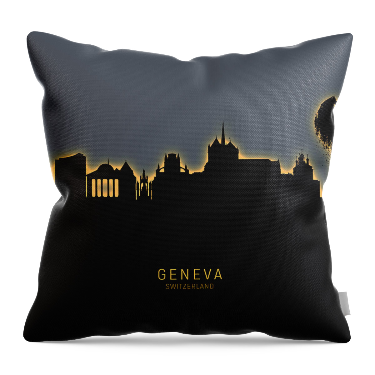 Geneva Throw Pillow featuring the digital art Geneva Switzerland Skyline #20 by Michael Tompsett