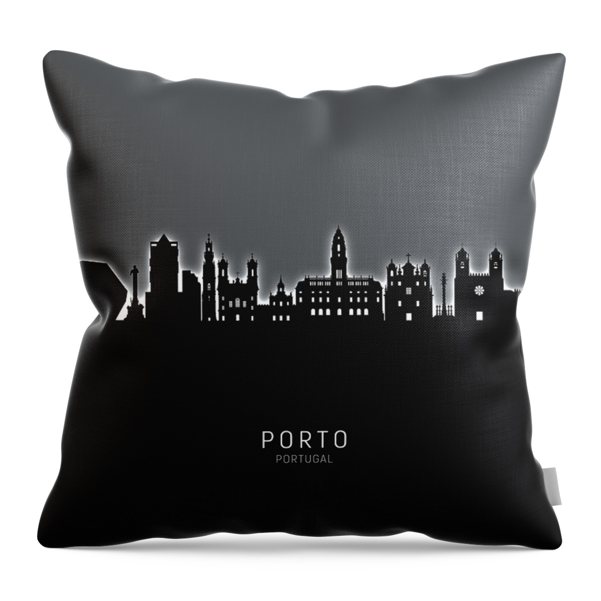 Porto Throw Pillow featuring the digital art Porto Portugal Skyline #20 by Michael Tompsett