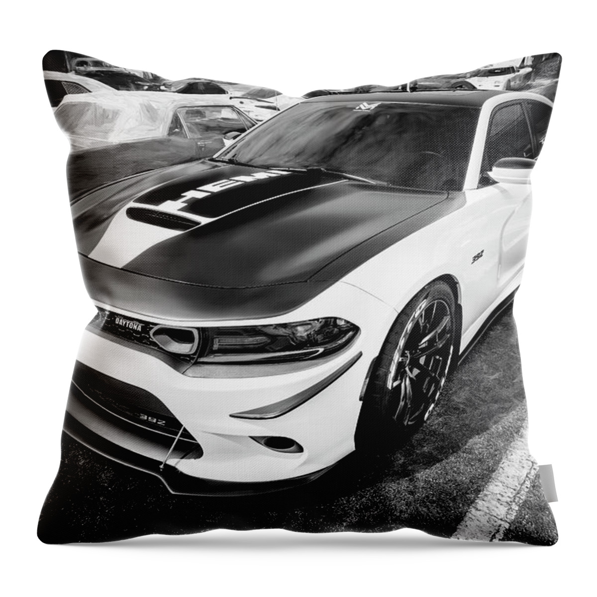 2019 Dodge Charger Scatpack Daytona 392 6.4 L Throw Pillow featuring the photograph 2019 Dodge Charger Scatpack SRT Daytona 392 6.4 L X108 by Rich Franco