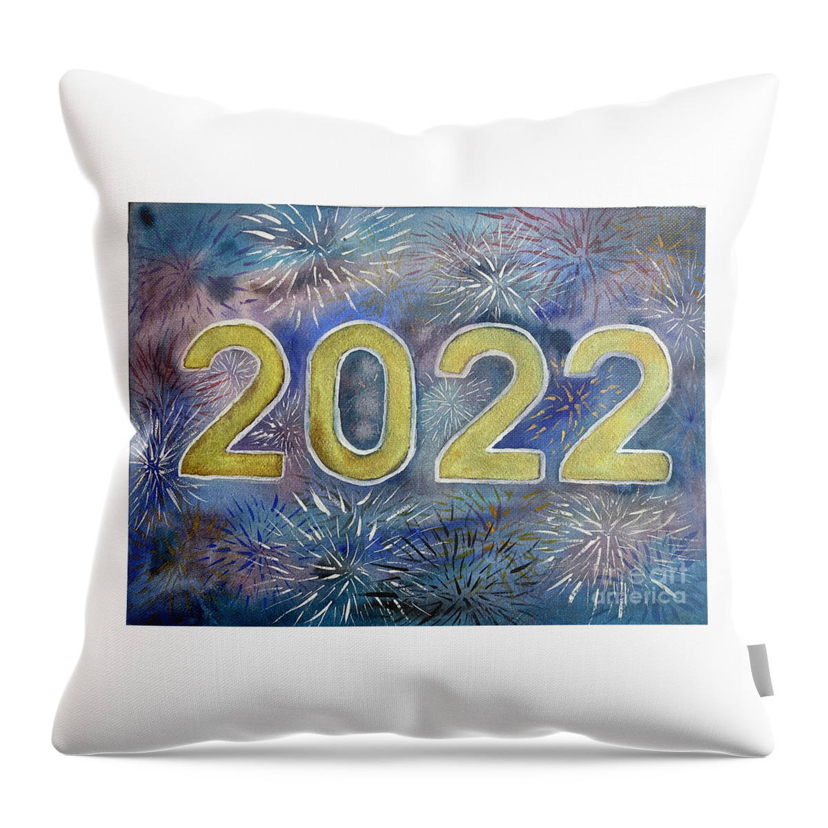 2022 Throw Pillow featuring the painting 2022 Fireworks by Lisa Neuman