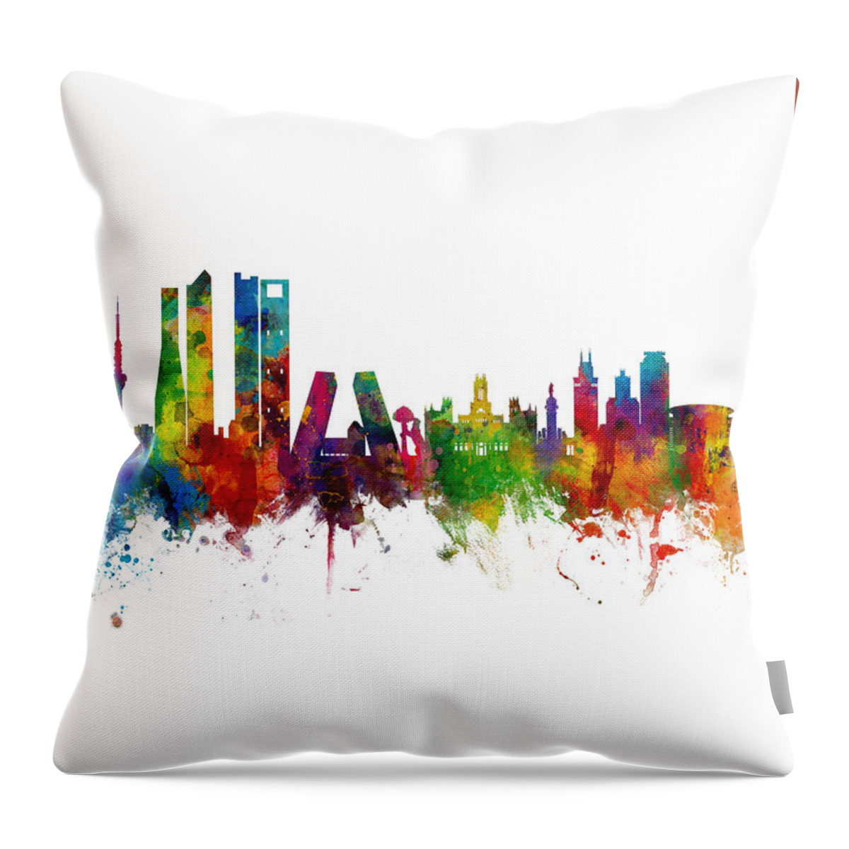 Madrid Throw Pillow featuring the digital art Madrid Spain Skyline #21 by Michael Tompsett