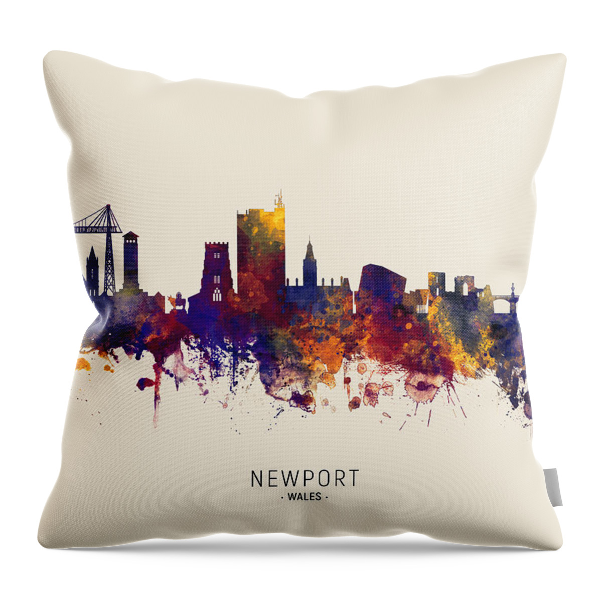 Newport Throw Pillow featuring the digital art Newport Wales Skyline #21 by Michael Tompsett
