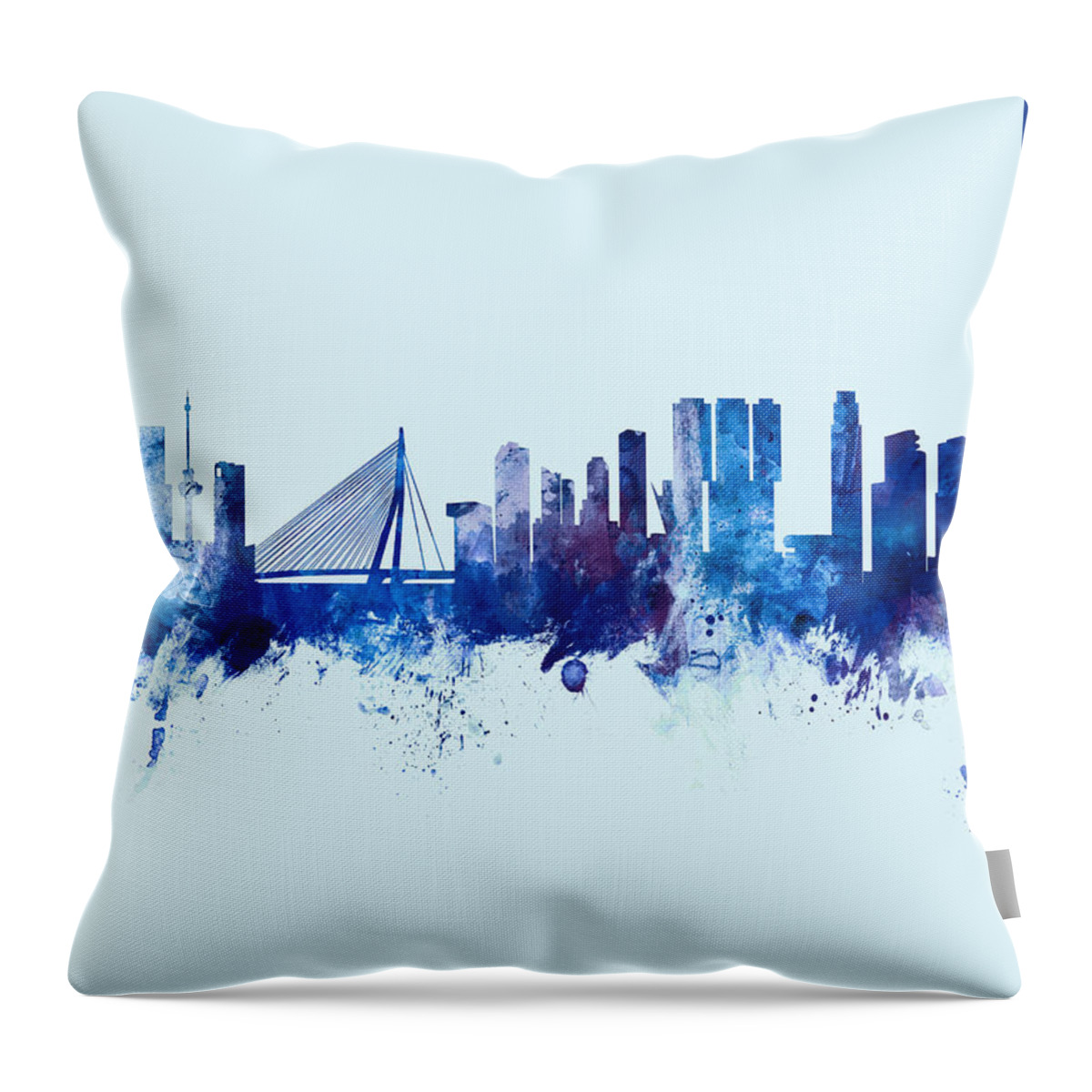 Rotterdam Throw Pillow featuring the digital art Rotterdam The Netherlands Skyline #21 by Michael Tompsett