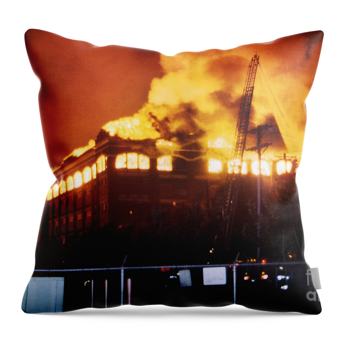 Fire Throw Pillow featuring the photograph 9-02-85 Passaic, NJ Labor Day Fire, Conflagration #22 by Steven Spak
