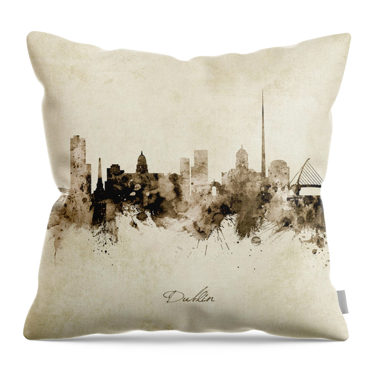 Dublin Throw Pillow featuring the digital art Dublin Ireland Skyline #22 by Michael Tompsett