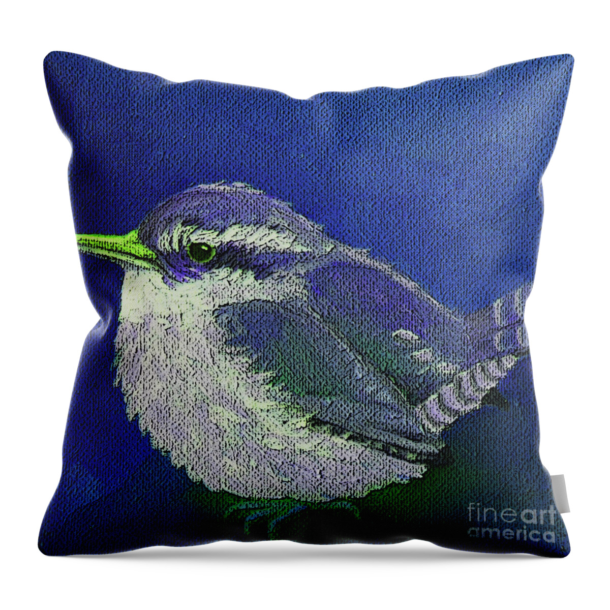Bird Throw Pillow featuring the painting 23 a blue Wren by Victoria Page